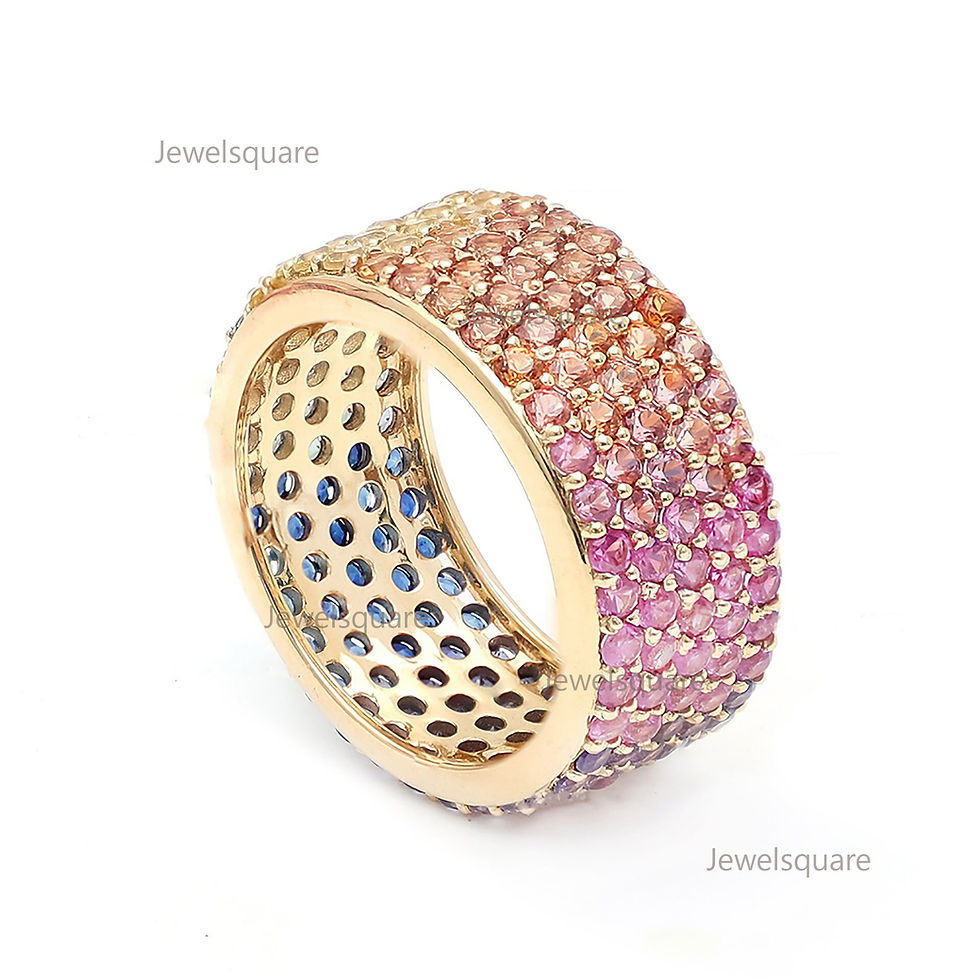 Thumbnail: Natural Rainbow Sapphire Eternity Ring, 14K Solid Gold Five Row