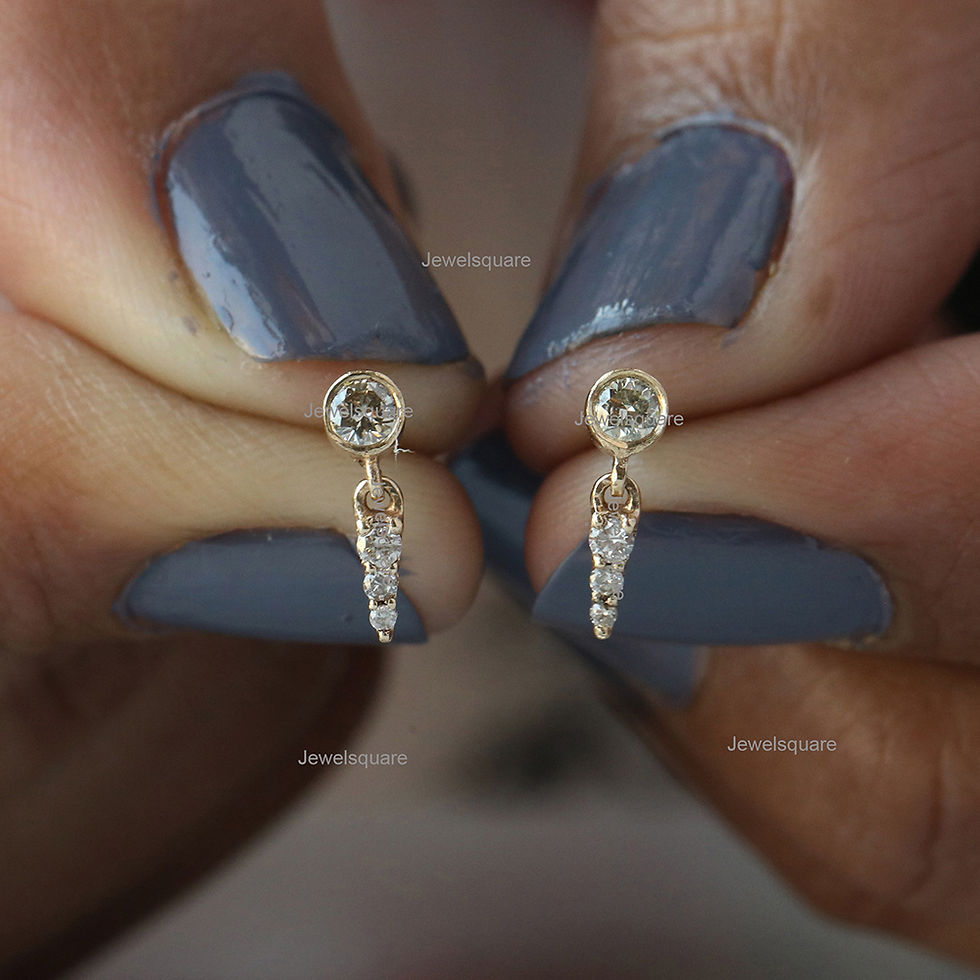 Thumbnail: Natural Diamonds Tiny Drop Bar & Solid 14k Yellow Gold Stud Earrings .