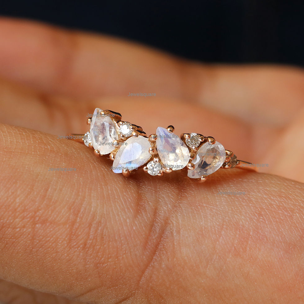 Thumbnail: Pare Genuine Rainbow Moonstone & Natural Diamond Zig Zag Band Ring Solid14k Gold