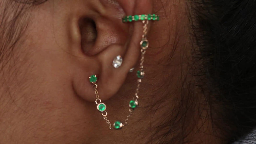 Thumbnail: Natural Emerald Ear cuff In 14k Yellow Gold Earrings Jewelry
