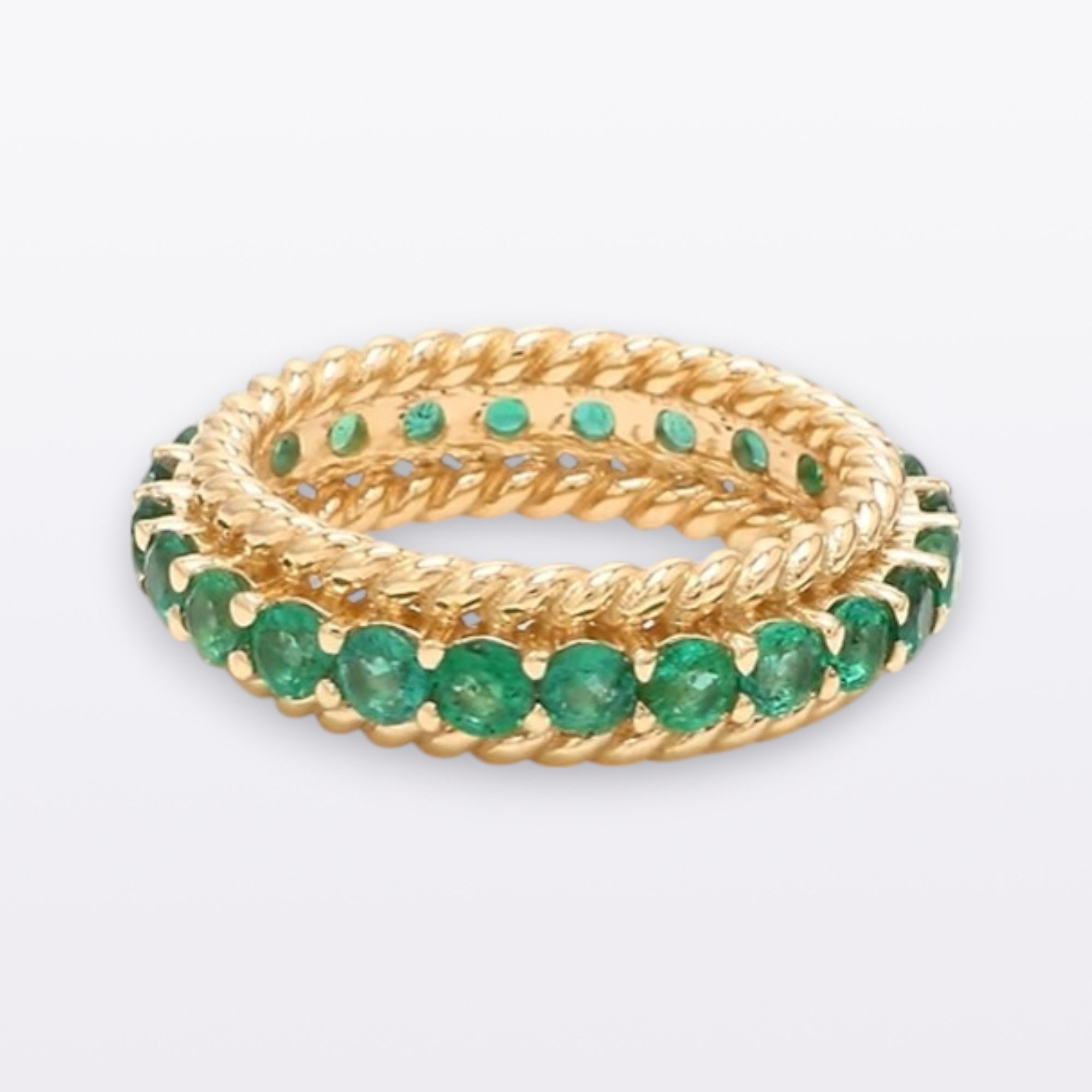 Natural Emerald Gemstones Twist Wire Thick Band Ring In Solid 14k Yellow Gold