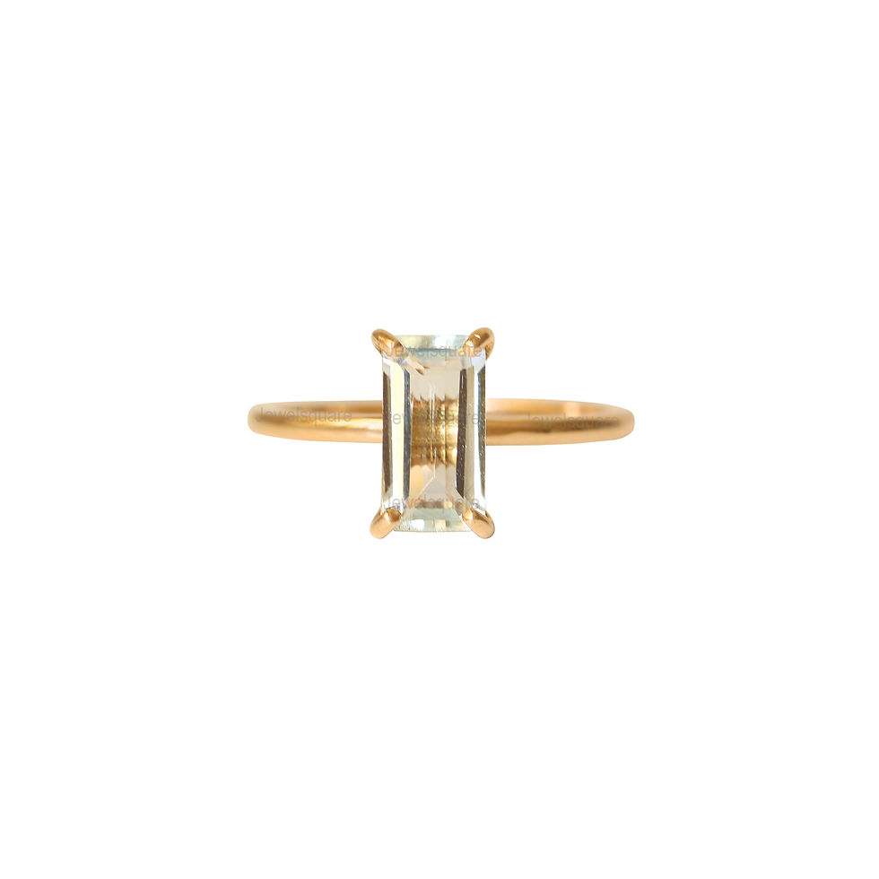 Thumbnail: Solitaire Baguette Morganite in 14k Rose Gold Ring Fine Petite Jewelry