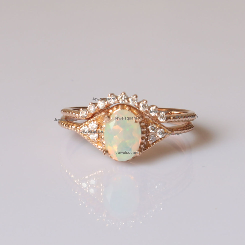 Thumbnail: Natural Ethiopian Opal &Diamond Crown Ring Set For Engagement In 14k Yellow Gold