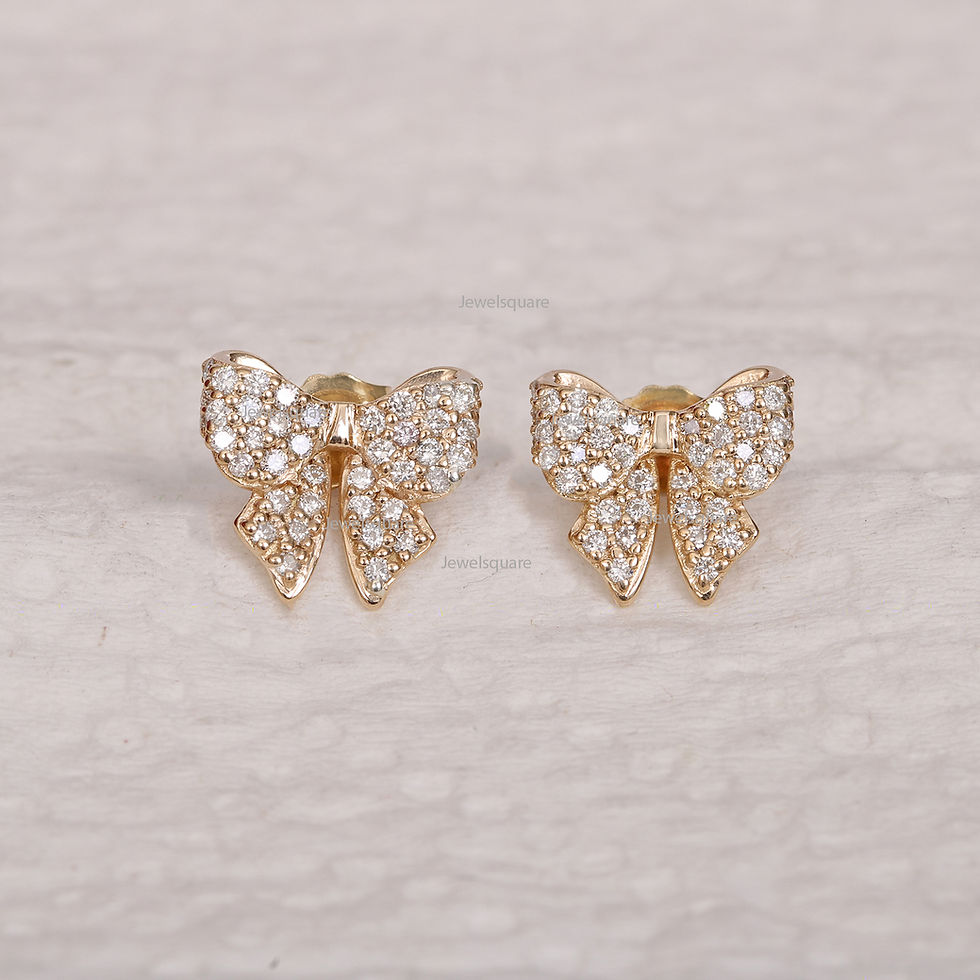 Thumbnail: Diamonds Bow Knot Studs Earrings, 14k Yellow Gold Ribbon Knot Earrings