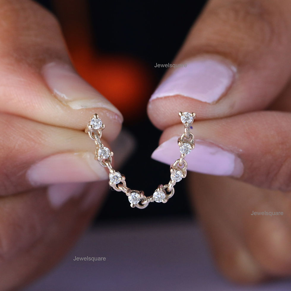 Thumbnail: 0.22ct Natural Diamond Double Studs with Tennis Wrap Chain Stud Earring 14k Gold
