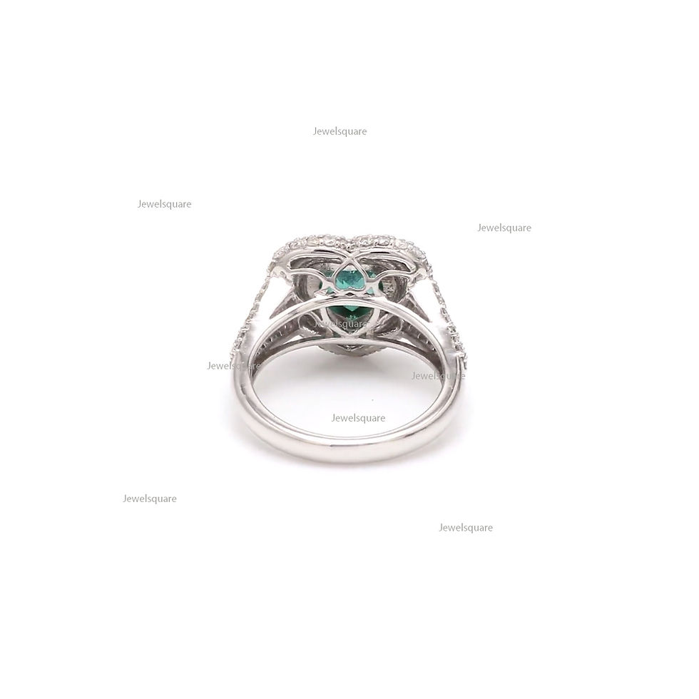 Thumbnail: Solitaire Heart Emerald & Studded Natural Diamond Signet Ring 14k White Gold
