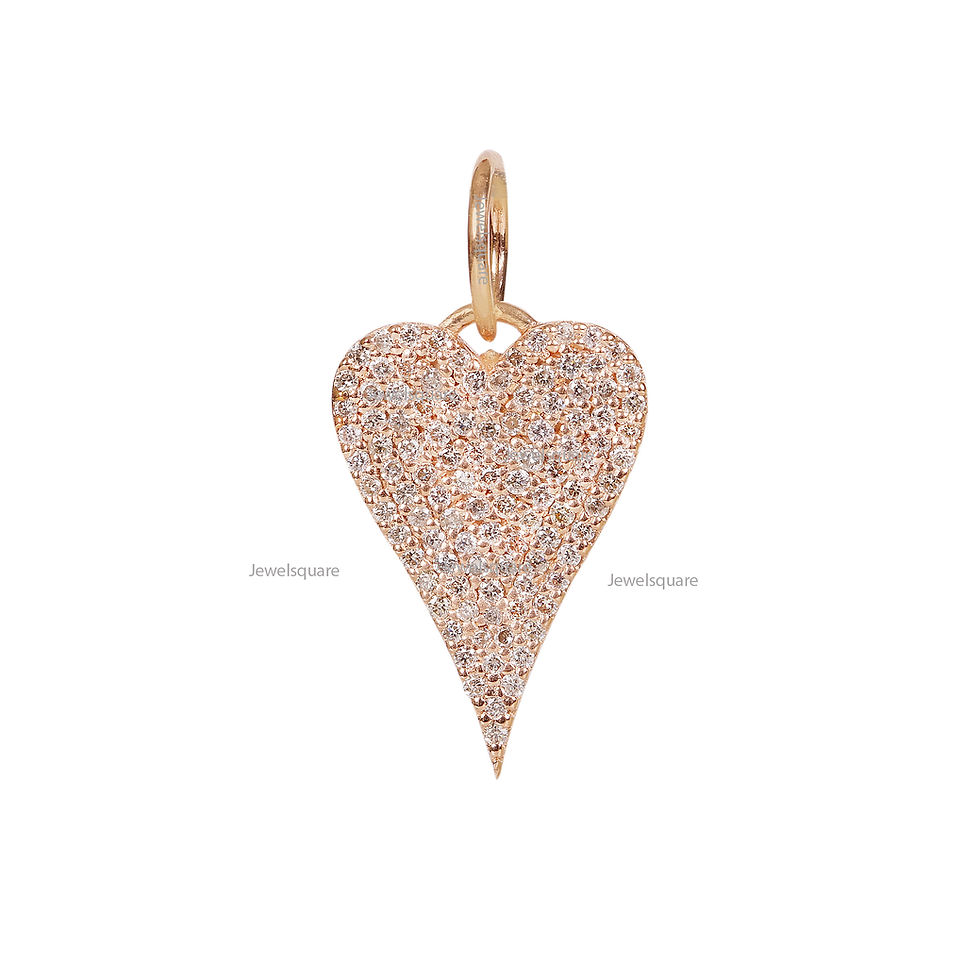 Thumbnail: Natural Micro Diamonds Heart Charm Pendant, in Solid 14k Yellow Gold Fine