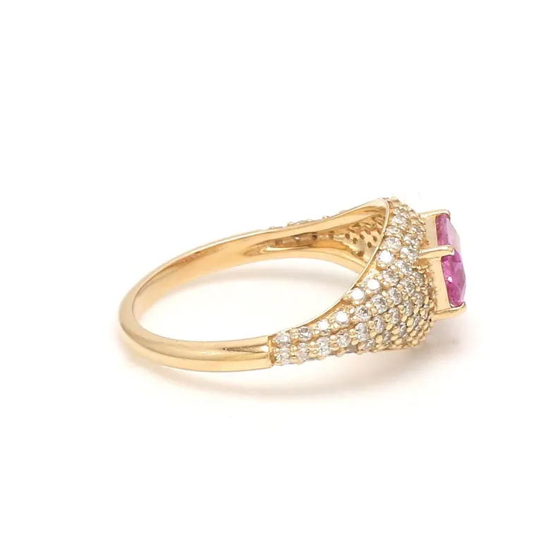 Thumbnail: Octagon Cut Pink sapphire & Diamond Signet Ring In Solid 14Yellow Gold Jewelry