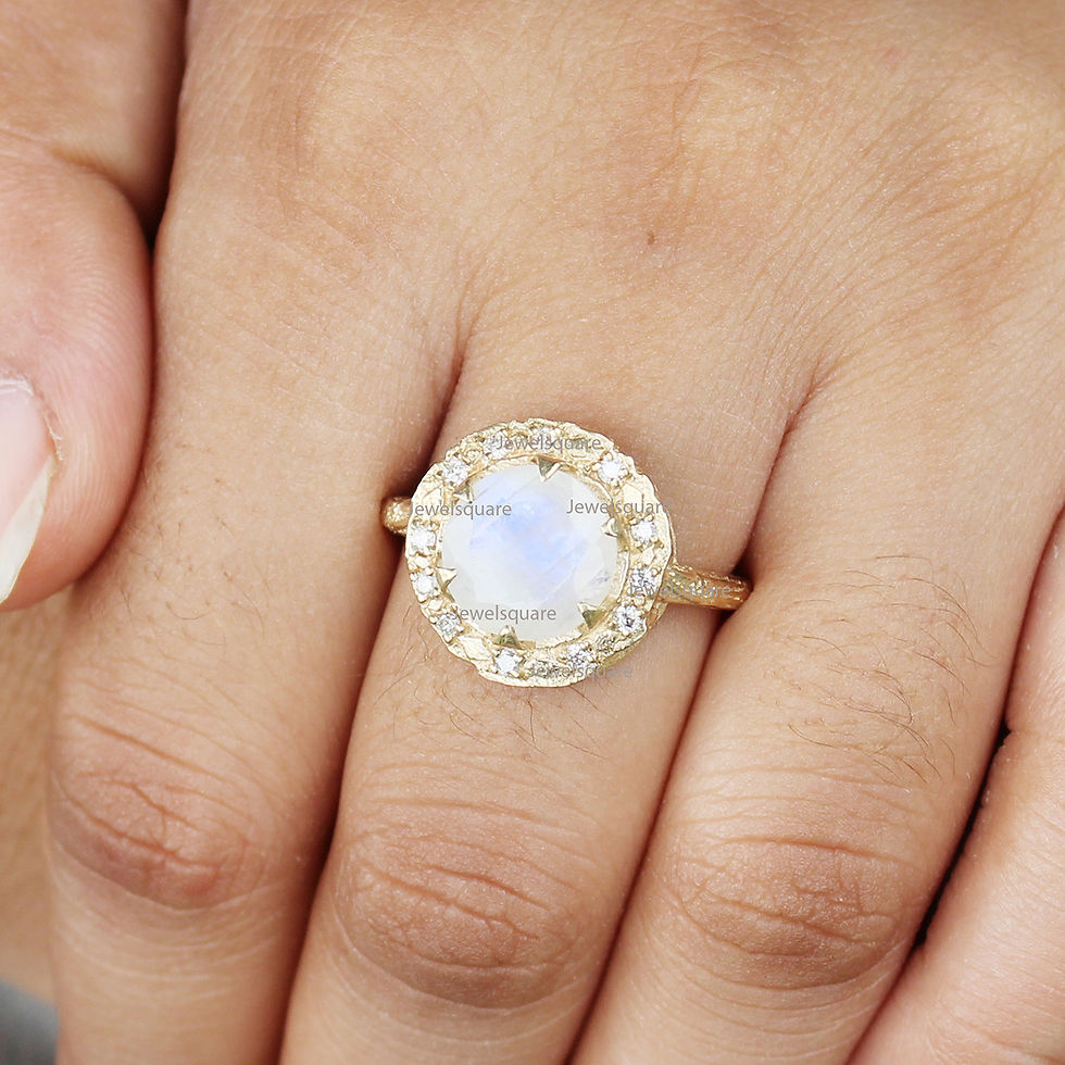 Thumbnail: Genuine Moonstone Diamond Ring in 14k Yellow Gold Jewelry
