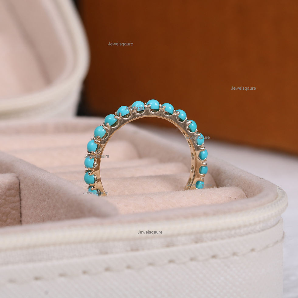 Thumbnail: 14k Yellow Gold Arizona Turquoise Full Eternity Band Ring, Engagement Ring