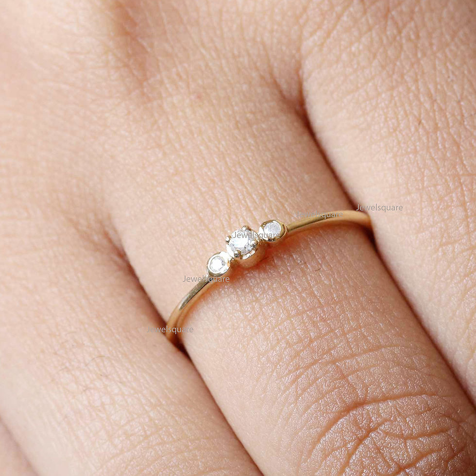 Thumbnail: Genuine 3 Diamond Bezel Set Ring in 14k Yellow Gold Jewelry