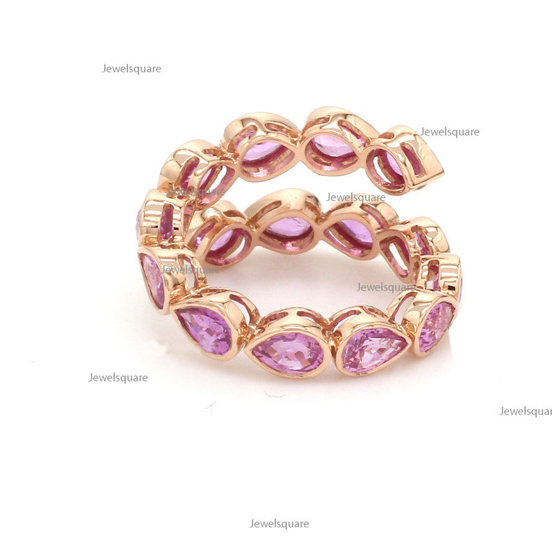 Thumbnail: Pear Cut Pink Sapphire Spiral Band Ring In 14K Yellow Gold Bezel Set Ring