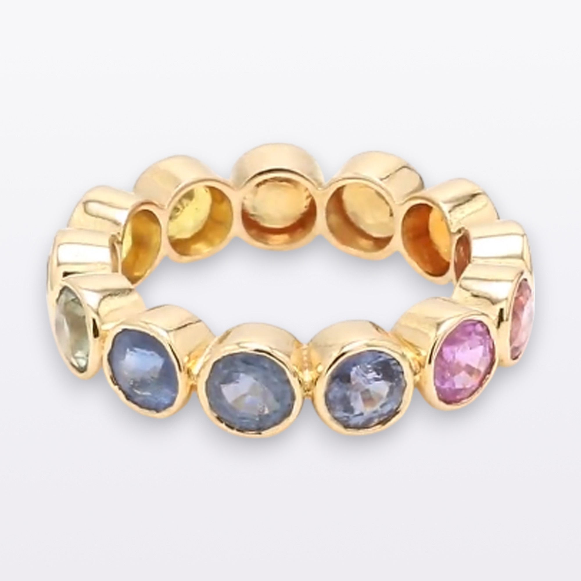 Natural Rainbow Sapphire Round cut Band Solid 14k Yellow Gold Full Eternity Ring