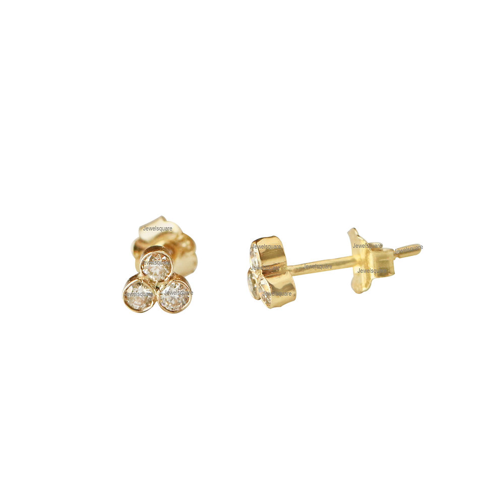 Thumbnail: Bezel Set Trio Diamonds Mini Studs, 14k Yellow Gold Gift Jewelry