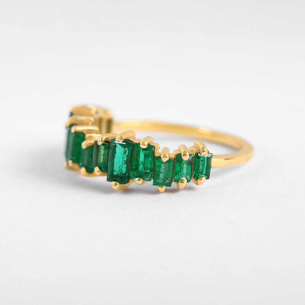 Thumbnail: Baguette Cut Zambian Emerald Zig Zag Half Eternity Ring In 14K Solid Yellow Gold