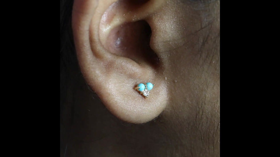 Thumbnail: Turquoise And Diamonds Trio Stones Studs in 14k Gold Jewelry