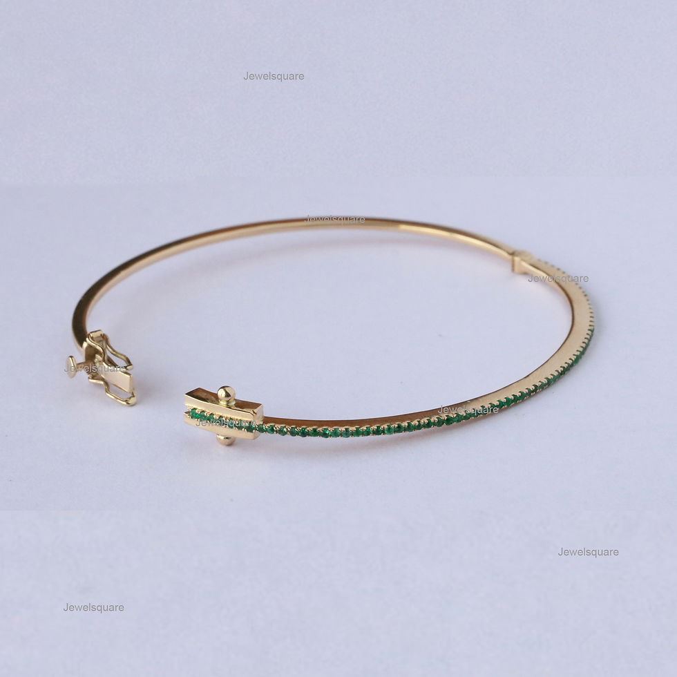 Thumbnail: Natural 0.53ct Emerald Studded Oval Shape Bangle Bracelet Solid 14k Yellow Gold