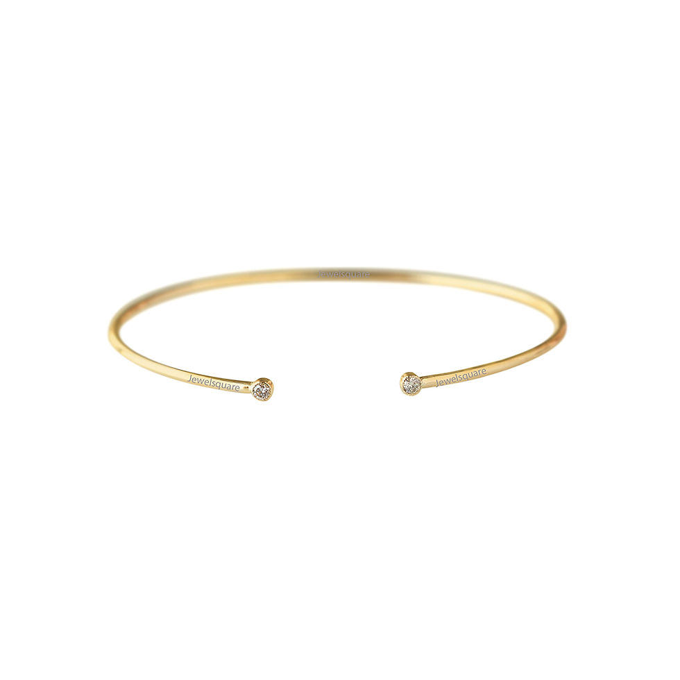 Thumbnail: Natural Double Diamond Open Cuff Bracelet Solid 14k Yellow Gold