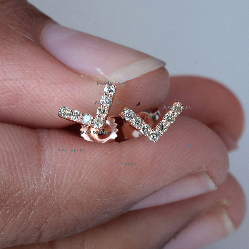 Thumbnail: SI Clarity Natural Diamonds Petite Chevron Studs In Solid 14k Rose Gold Jewelry