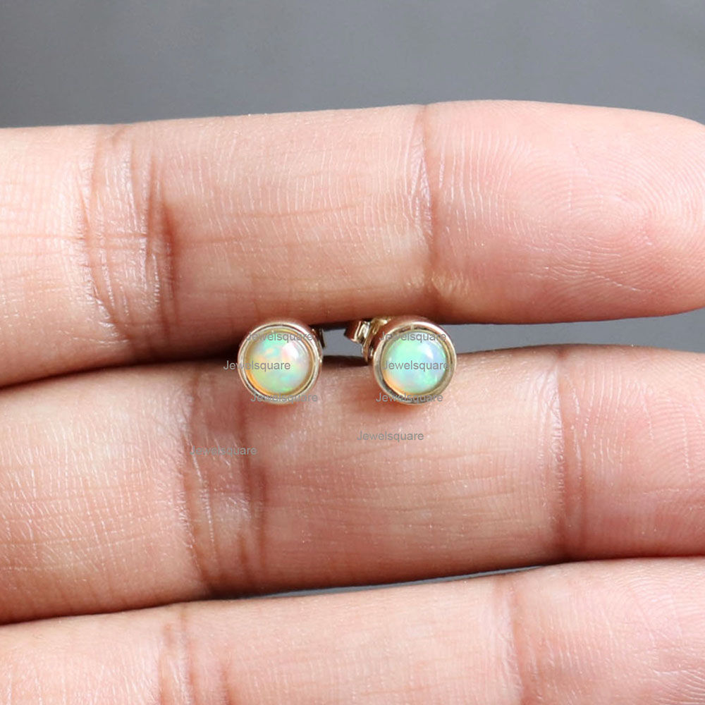 Natural Ethiopian Opal Studs in 14K Yellow Gold Studs Earrings.