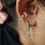 Thumbnail: Natural Turquoise Starburst Solid 14k Yellow Gold Drop Hoops .