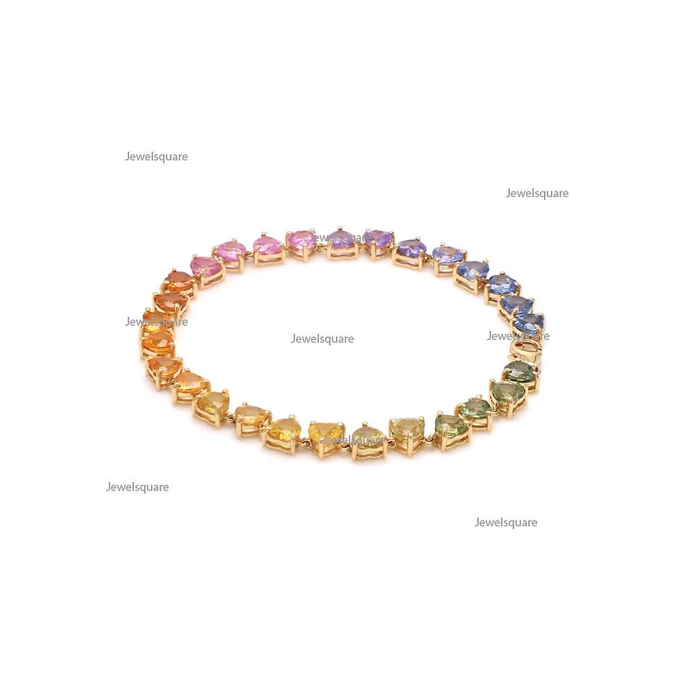 Thumbnail: Rainbow sapphire Heart Shape Tennis Link Chain Bracelet In 14k Solid Gold