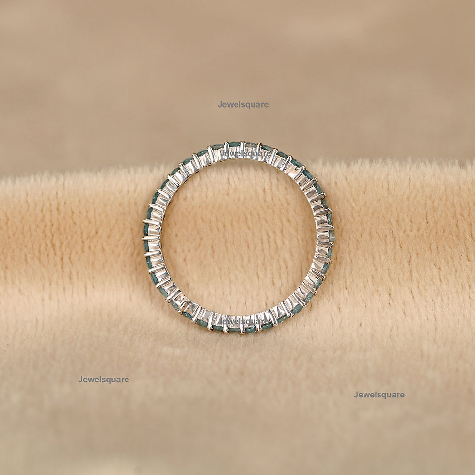 Thumbnail: Natural London Blue Topaz Full Eternity Engagement Ring in 14k Solid Yellow Gold