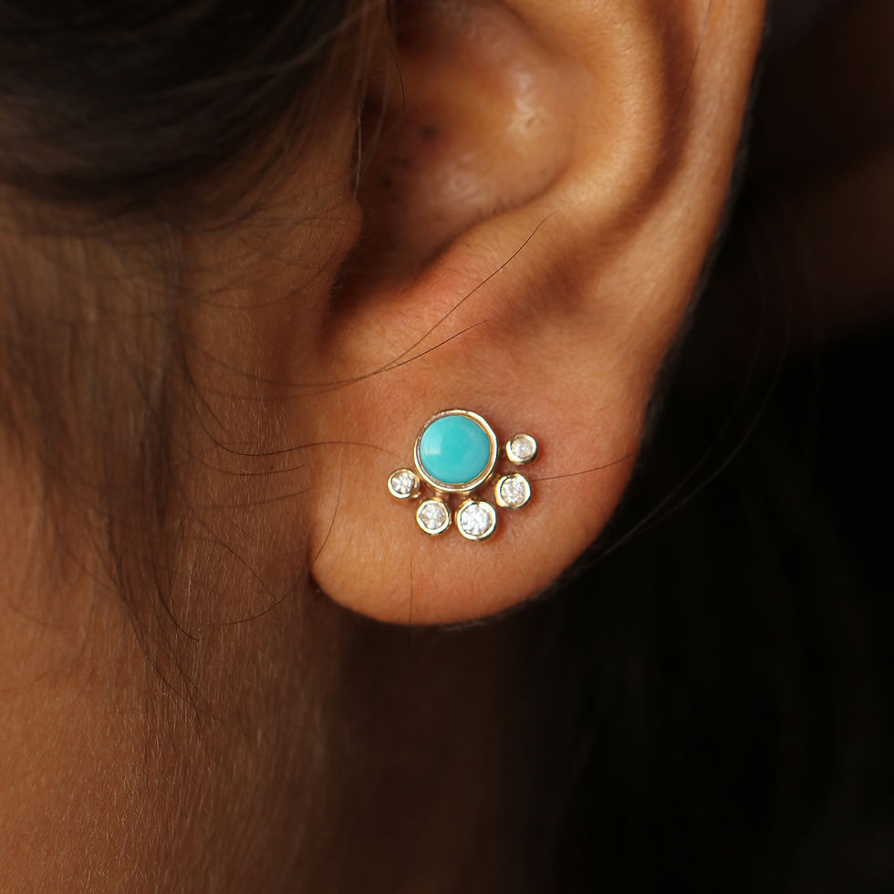 Thumbnail: Turquoise & Diamond Paw Studs Earrings Solid 14KYellow Gold Studs Earrings