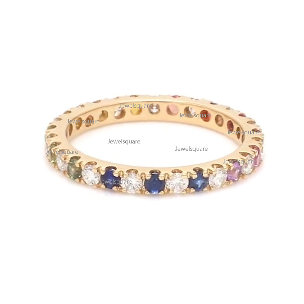 Thumbnail: 14k Yellow Gold Natural Diamond & Multi Sapphire Alternating Stackable Band Ring