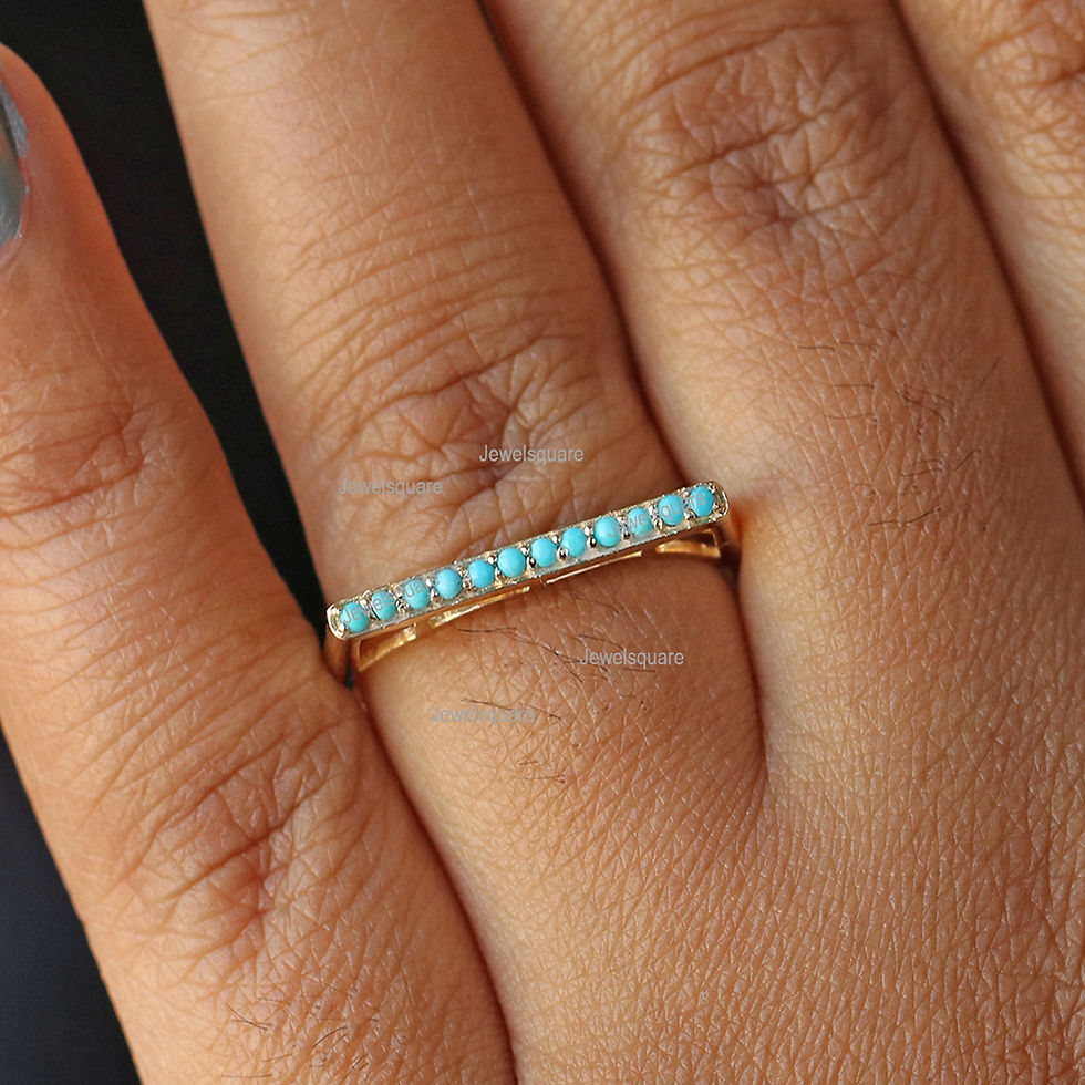 Thumbnail: Real Arizona Turquoise Bar Line Half Eternity Band Ring in Solid 14k Yellow Gold