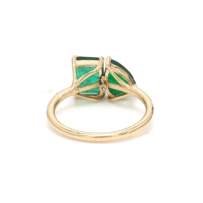 Thumbnail: Pear ,Octagon Cut Zambian Emerald Two Stone Ring 14K Yellow Gold Toi Et Moi Ring