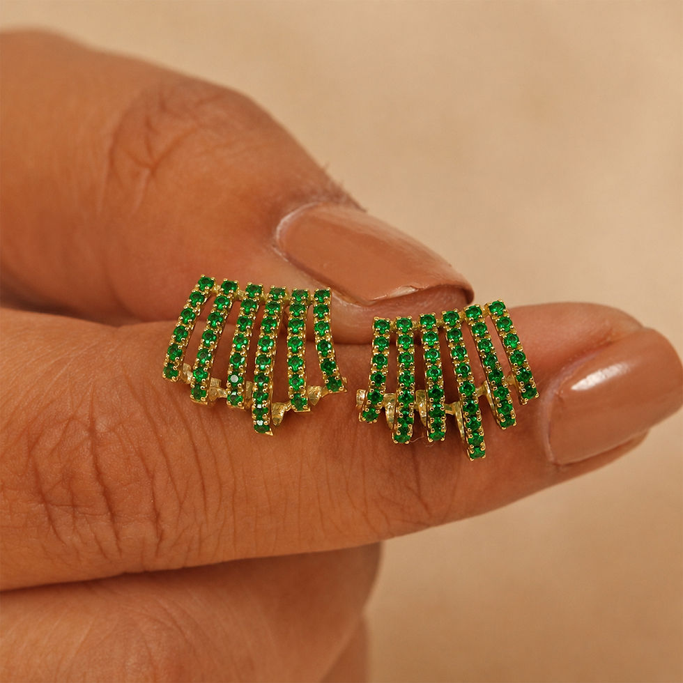 Thumbnail: Emerald Cage Stud Earrings In Solid 14k Yellow Gold Anniversary Gift Jewelry