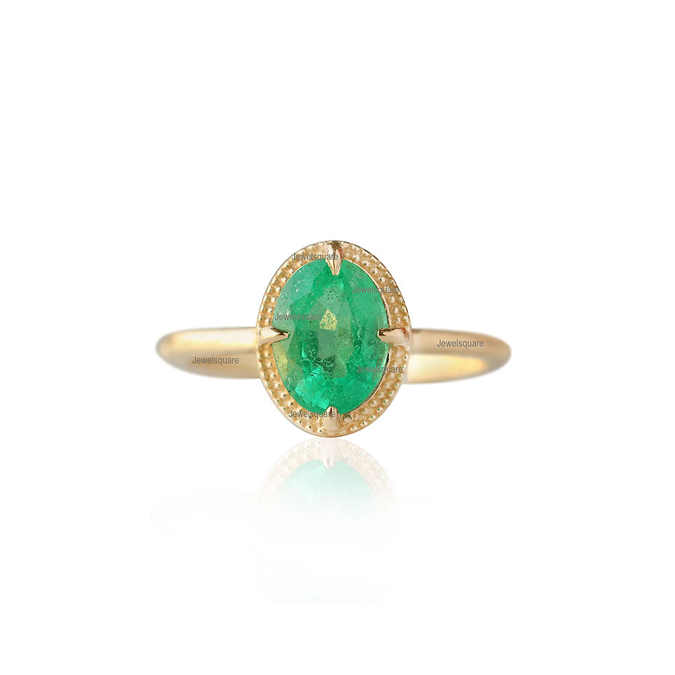 Thumbnail: Genuine Oval Emerald Gemstone Milgrain Ring 14k Yellow Gold Fine Jewelry