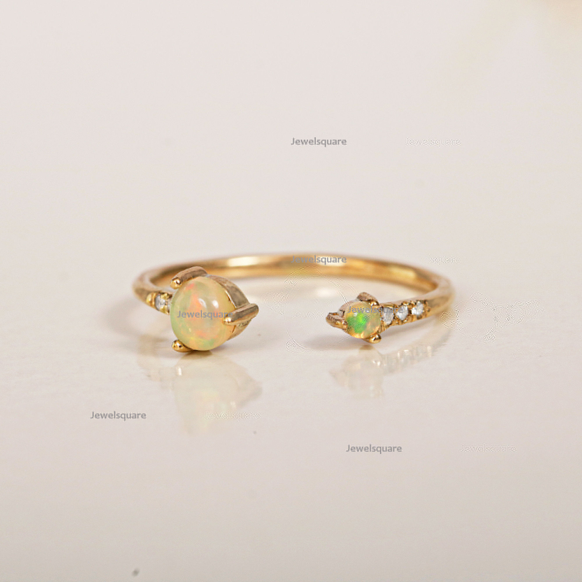 Natural Ethiopian Opal & Diamond Cuff Ring In 14k Solid Yellow Gold Gift For Her