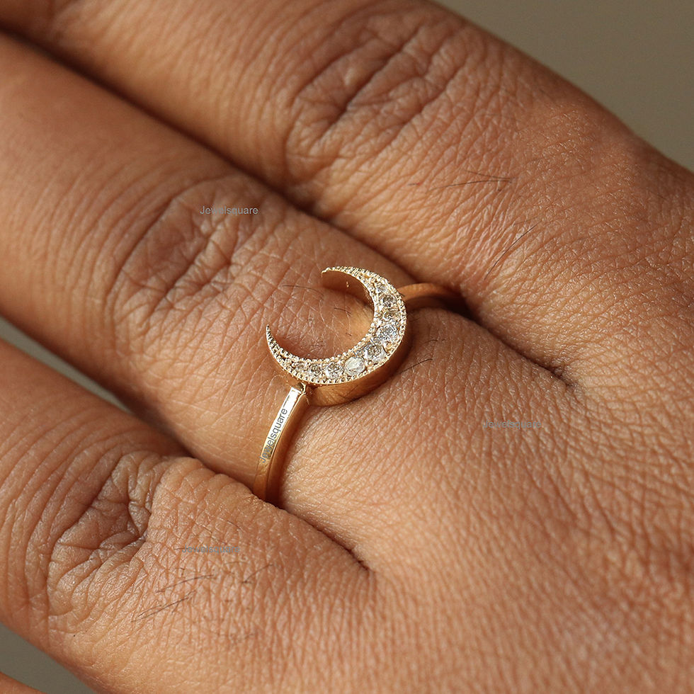 Thumbnail: 0.045ct Natural Diamonds Solid 14k Yellow Gold  Crescent Ring