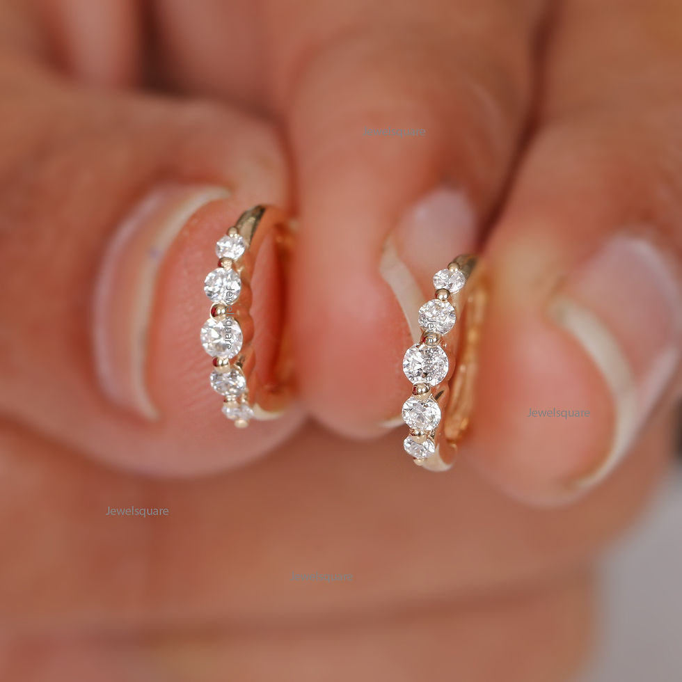 Thumbnail: Graduation Diamonds Hoop Earrings, 14k Yellow gold Natural Diamond Huggies