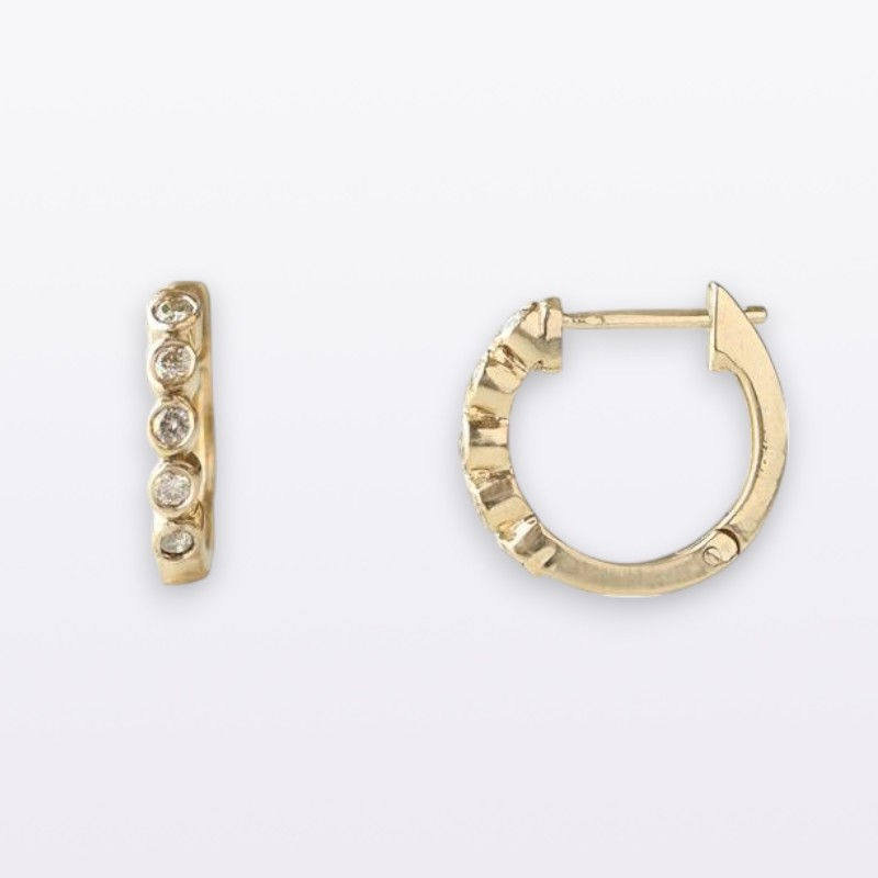 Natural Diamonds Bezel set Huggies Hoops, 14k Gold 5 Diamonds Hoop Earrings