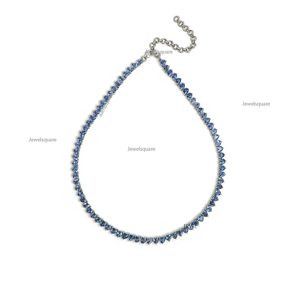 Thumbnail: Natural Heart Shape Blue Sapphire 14K Solid Yellow Gold Tennis Necklace