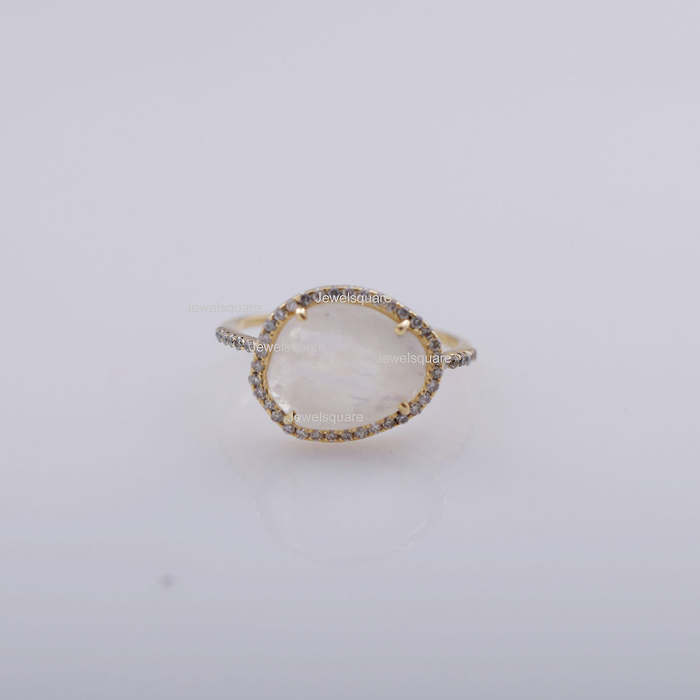 Thumbnail: Uneven Moonstone Ring With Natural Diamonds 14k Gold Fine Jewelry