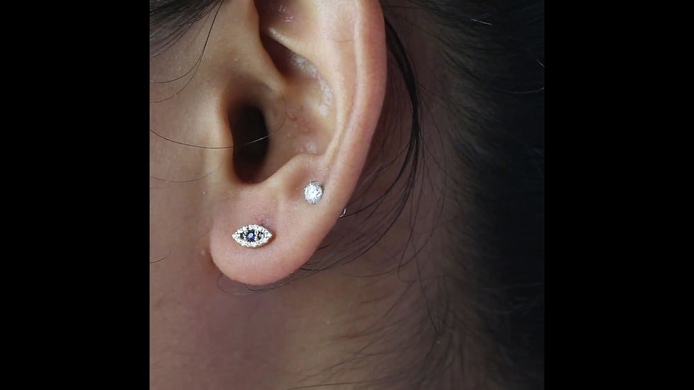 Thumbnail: Natural Blue Sapphire & Real Pave Diamond Evil Eye Studs Earrings 14k Gold Stud