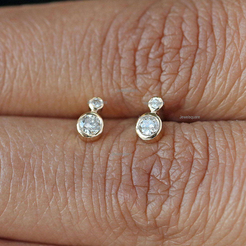 Thumbnail: Solitaire Natural Double Diamonds Bar Studs In 14k Yellow Gold Bezel Earring.