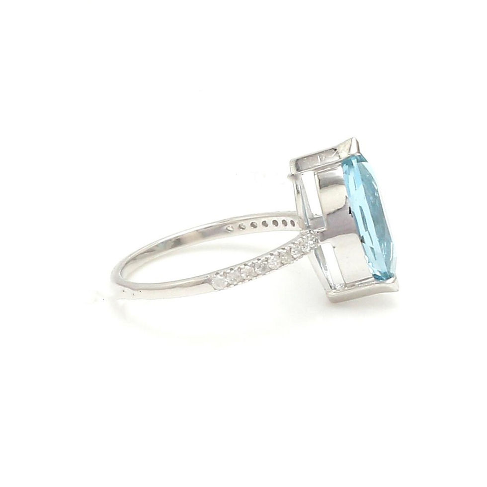 Thumbnail: Marquise Aquamarine &Accent Diamond Ring In Solid 14k Yellow Gold Jewelry