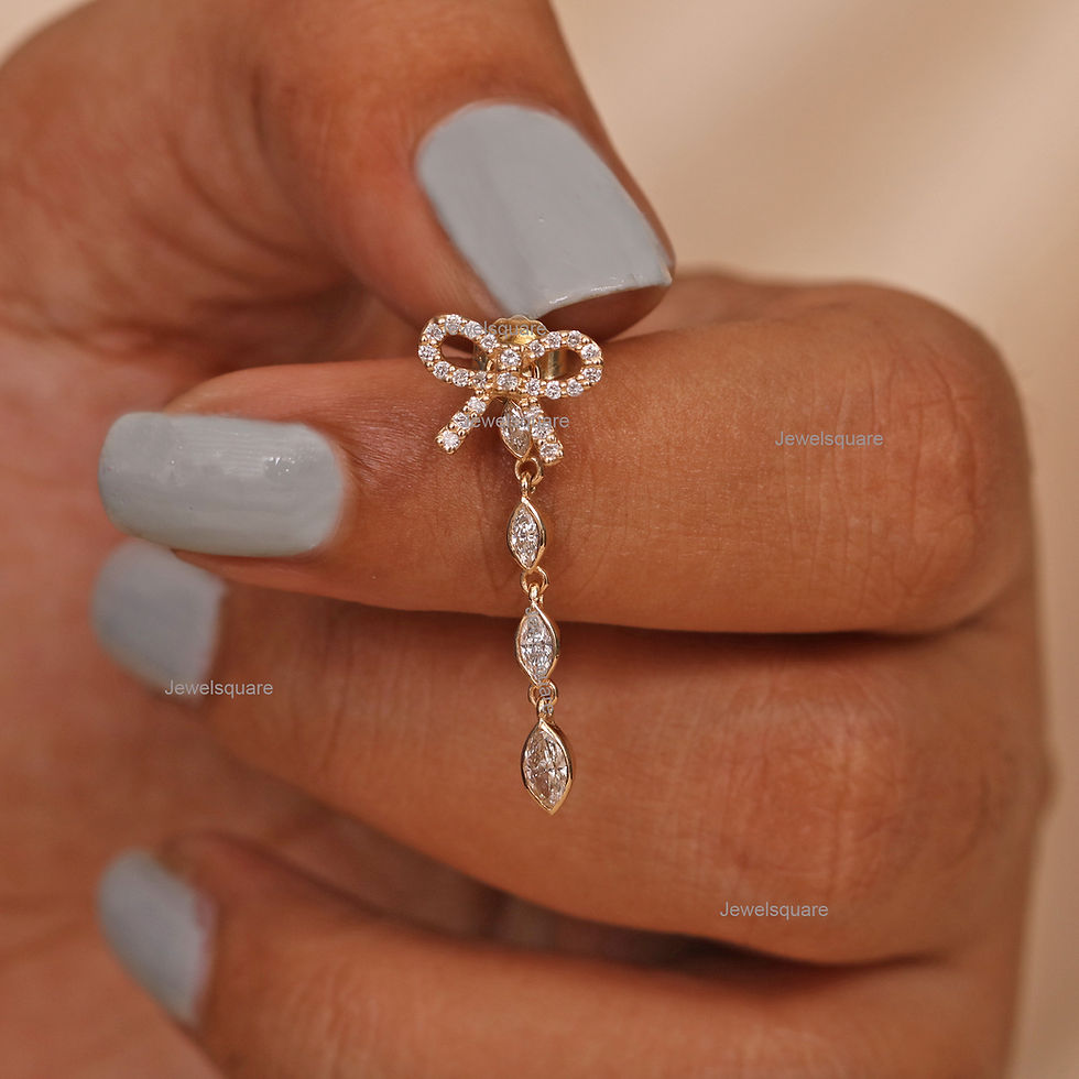 Thumbnail: Diamond Bow Studs Earrings Solid 14KYellow Gold Handmade Jewelry