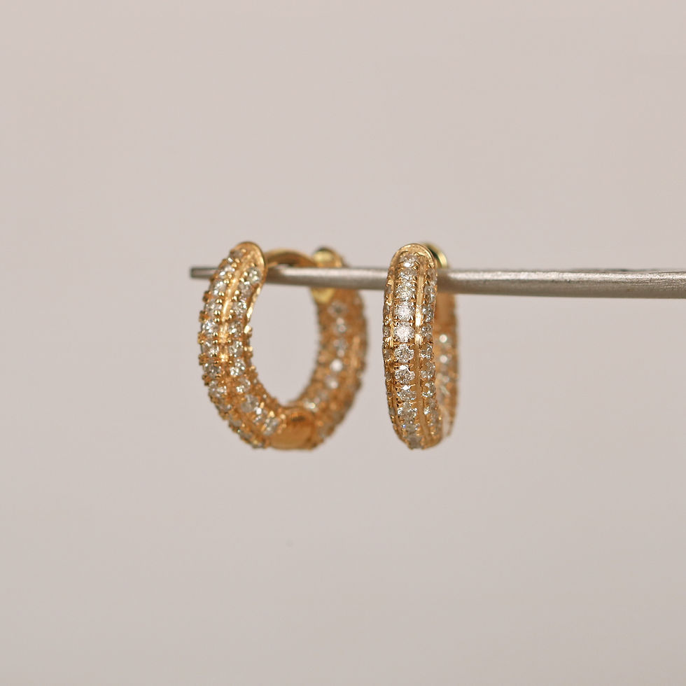 Thumbnail: Natural Micro Diamonds Five Row Mini Hoop Earrings, 14k Yellow Gold Earrings