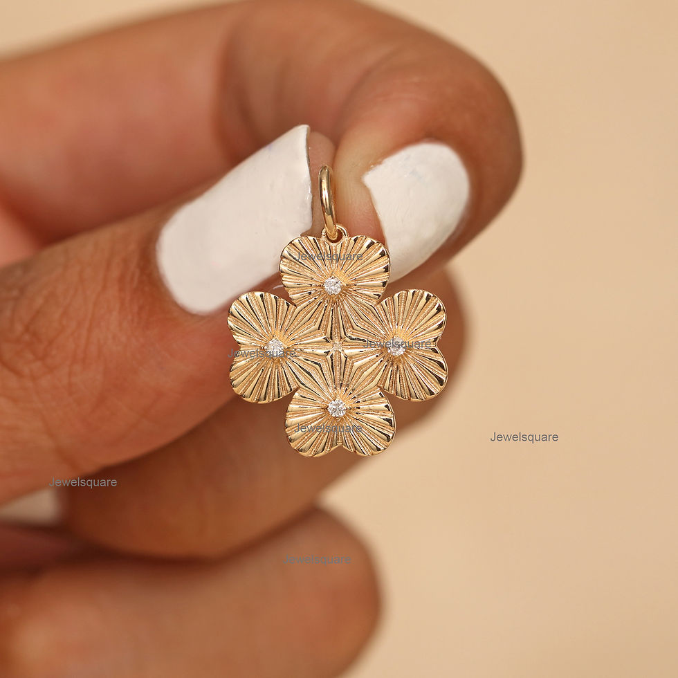 Thumbnail: Diamond Heart Fluted Clover Charm Pendant For Necklace, 14k Yellow Gold Pendant