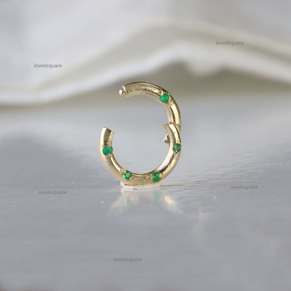 Thumbnail: Natural Emerald Enhancer Circle Push Lock in Solid 14k Yellow Gold Charm Holder