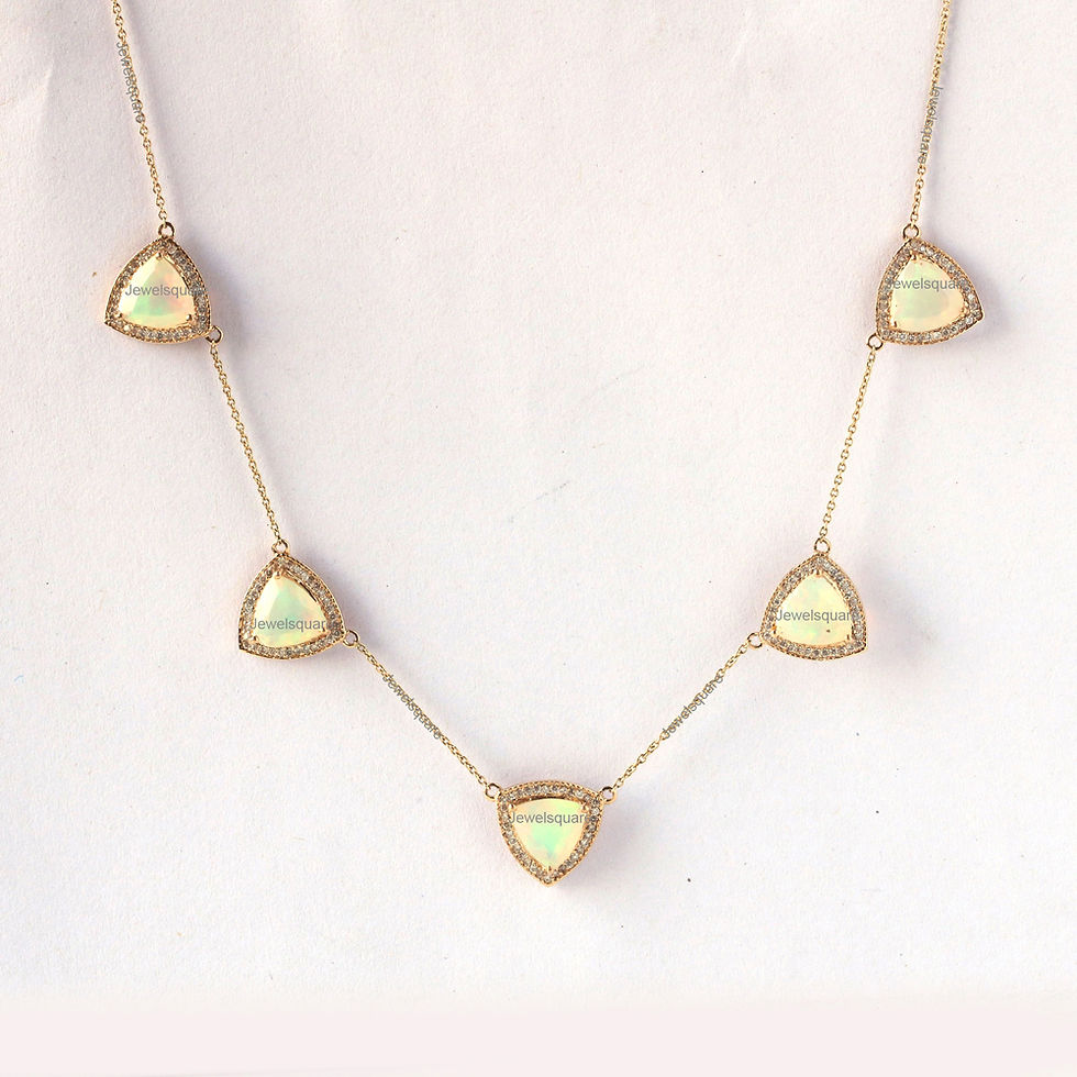 Thumbnail: Solitaire Five Trillion Opal & Diamonds Necklace in 14k Yellow Gold Jewelry Fine