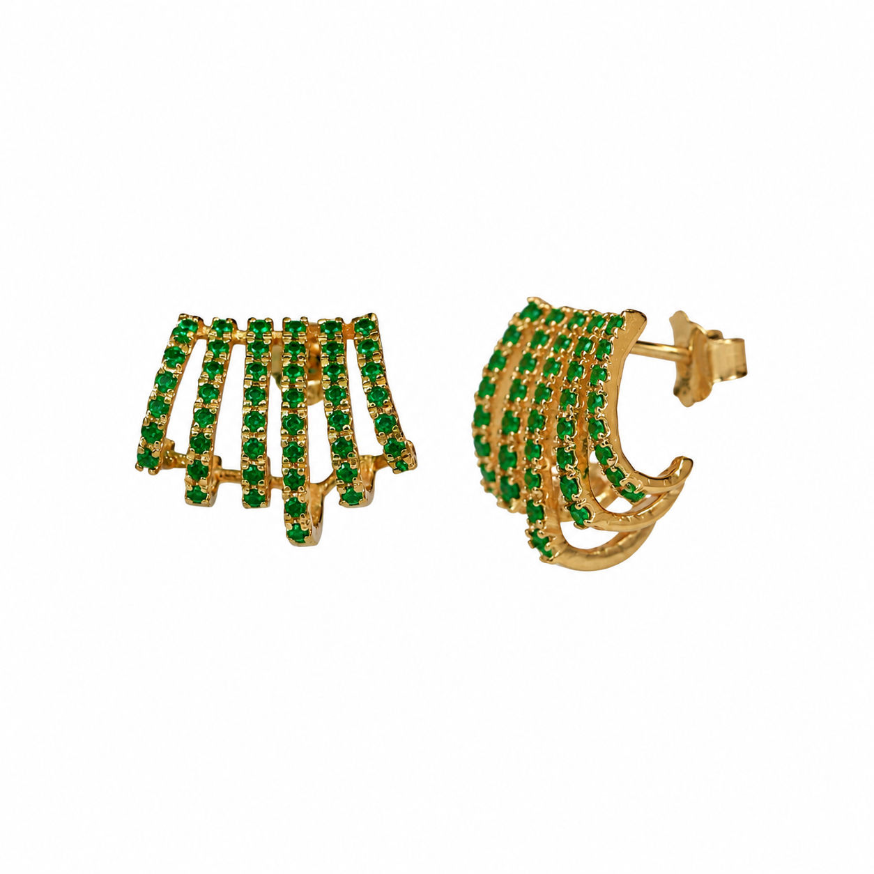 Emerald Cage Stud Earrings In Solid 14k Yellow Gold Anniversary Gift Jewelry
