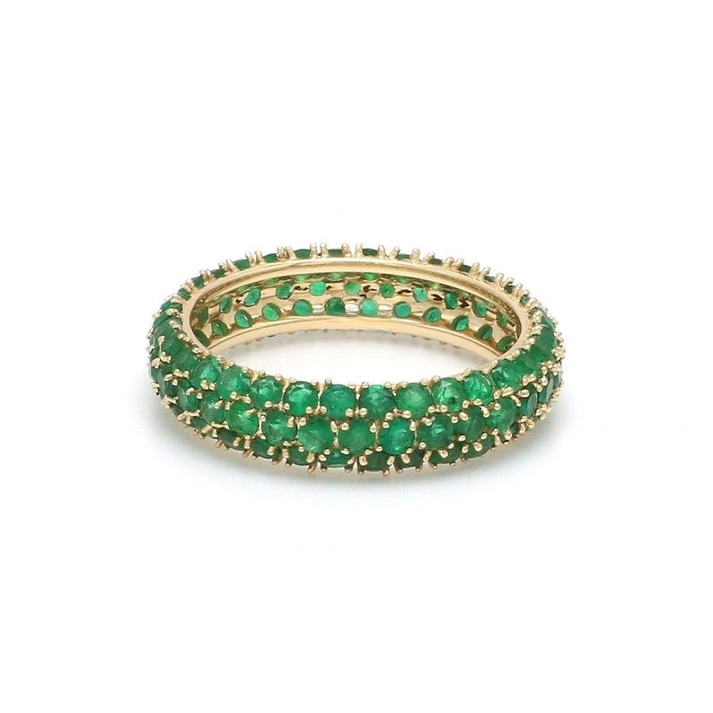 Three Layer Emerald Eternity Band, 14K Solid Gold Wedding Band