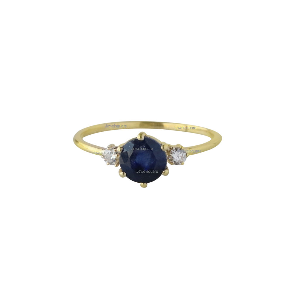 Thumbnail: 1.60ct Natural Solitaire Blue Sapphire & Real Diamond Band Ring 14k Yellow Gold
